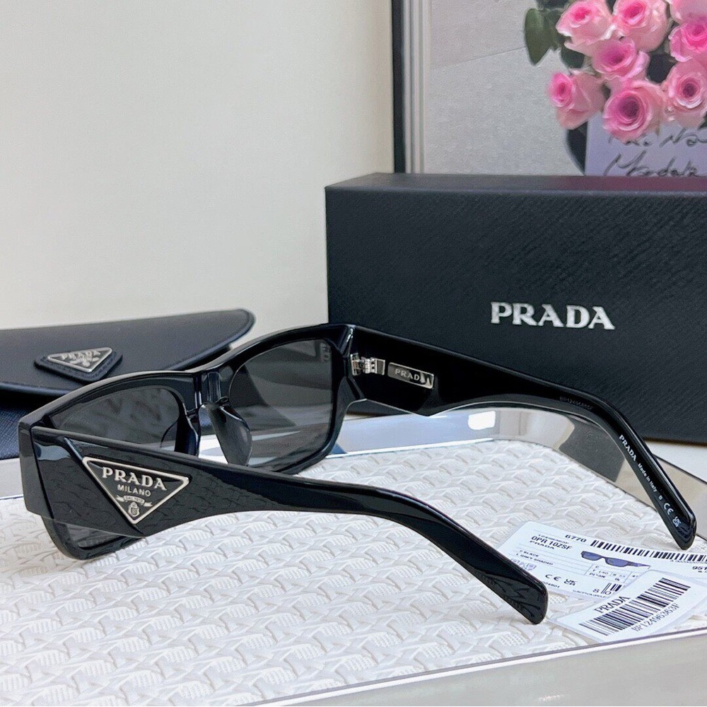 Prada Black Glossy Rectangular Sunglasses - image 2